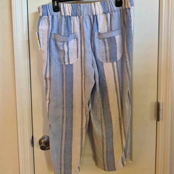 Women’s Linen Blend Striped Crop Pant Per Se Medium - Picture 2 of 4